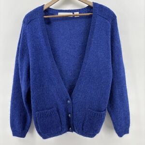 Vintage Bramble Lane Cardigan Sweater Size Large Blue Mohair Blend Button Front